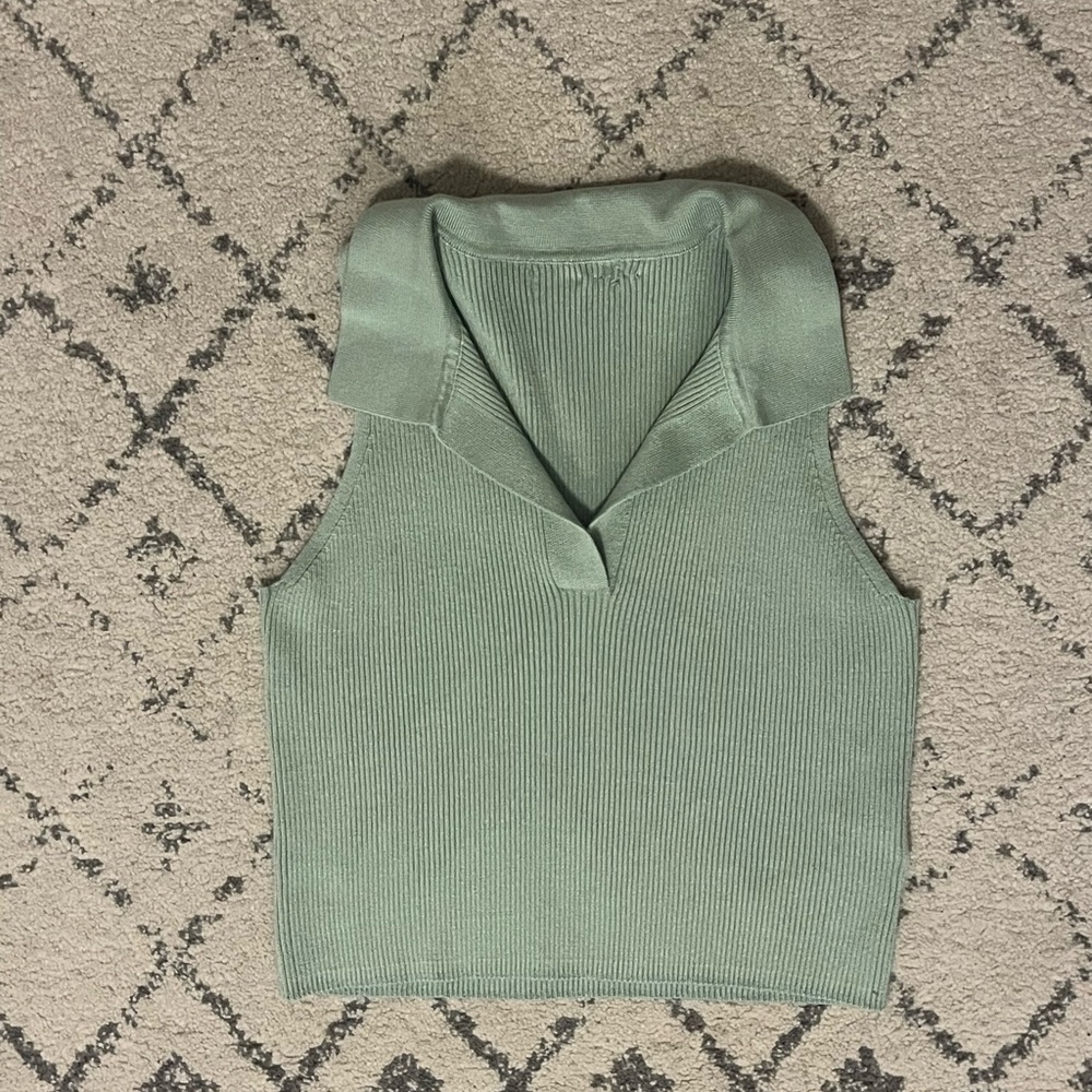 Sleeveless Ribbed Knit Top - Green